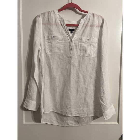 Talbots Tops - Talbots 100% Linen Women’s Blouse Tunic Sz M White Beach Coverup Old Money Prep
